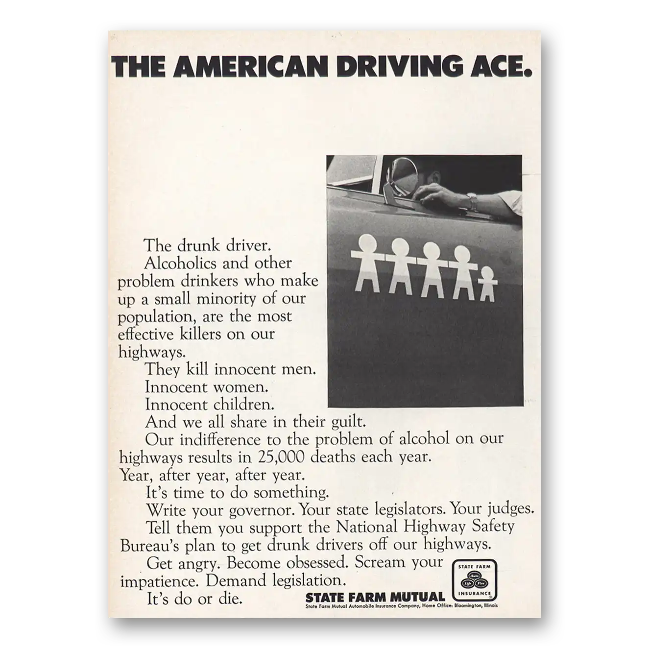 1969 State Farm Insurance Print Ad | Ace Drunk Driver