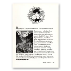 1969 Swissair Print Ad | Begin European Tour Heide Wouldn’t Lie