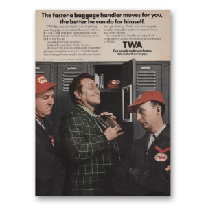 1969 TWA Airlines Print Ad | Baggage Handler