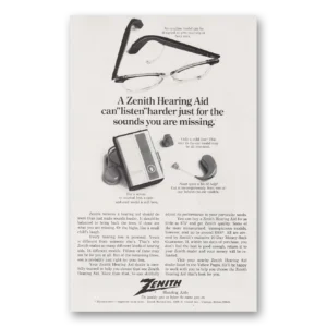 1969 Zenith Hearing Aid Print Ad | Listen Harder