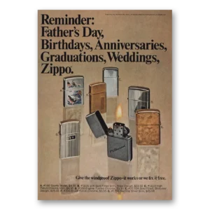 1969 Zippo Lighter Print Ad | Fathers Day