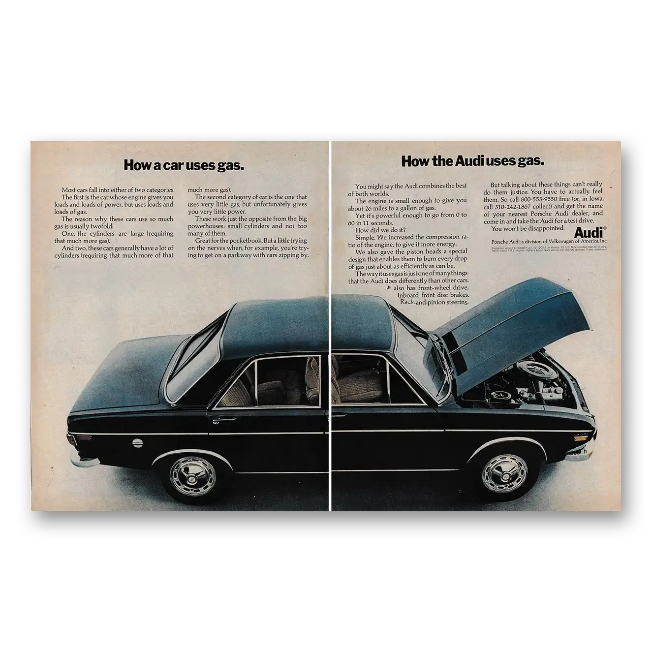 1970 Audi Print Ad | Car Uses Gas