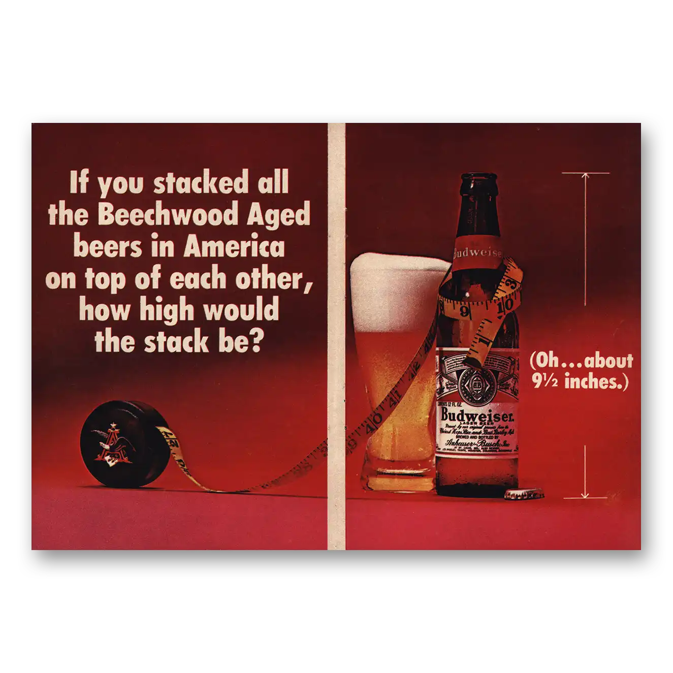 1970 Budweiser Beer Print Ad | Stacked Beechwood Aged Beers
