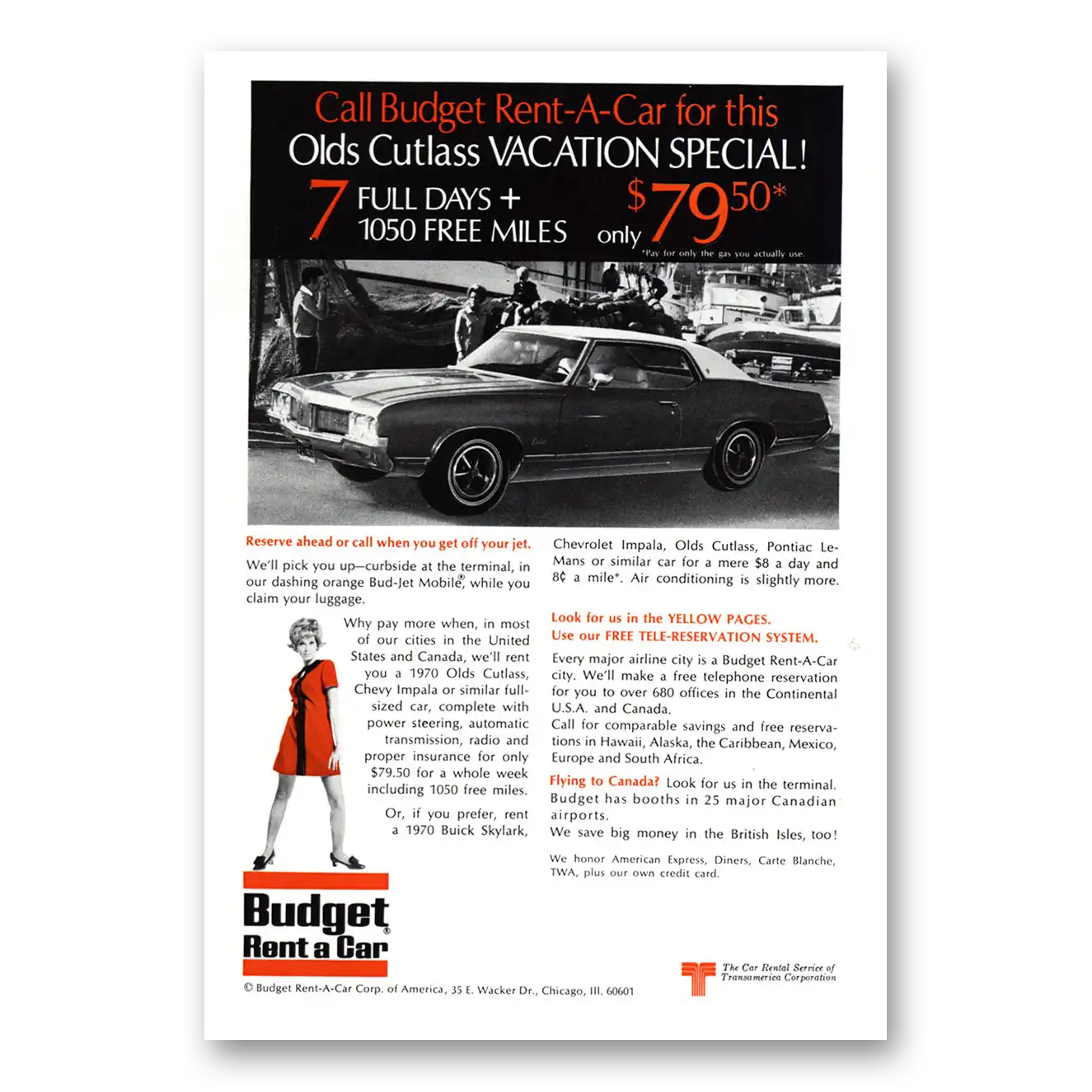 1970 Budget Rent-a-Car Print Ad | Olds Cutlass