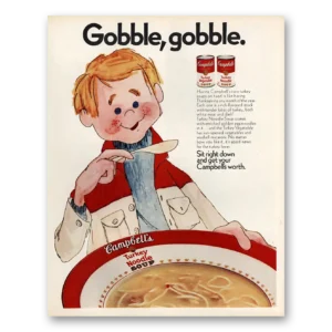 1970 Campbells Turkey Noodle Soup Print Ad | Gobble Gobble