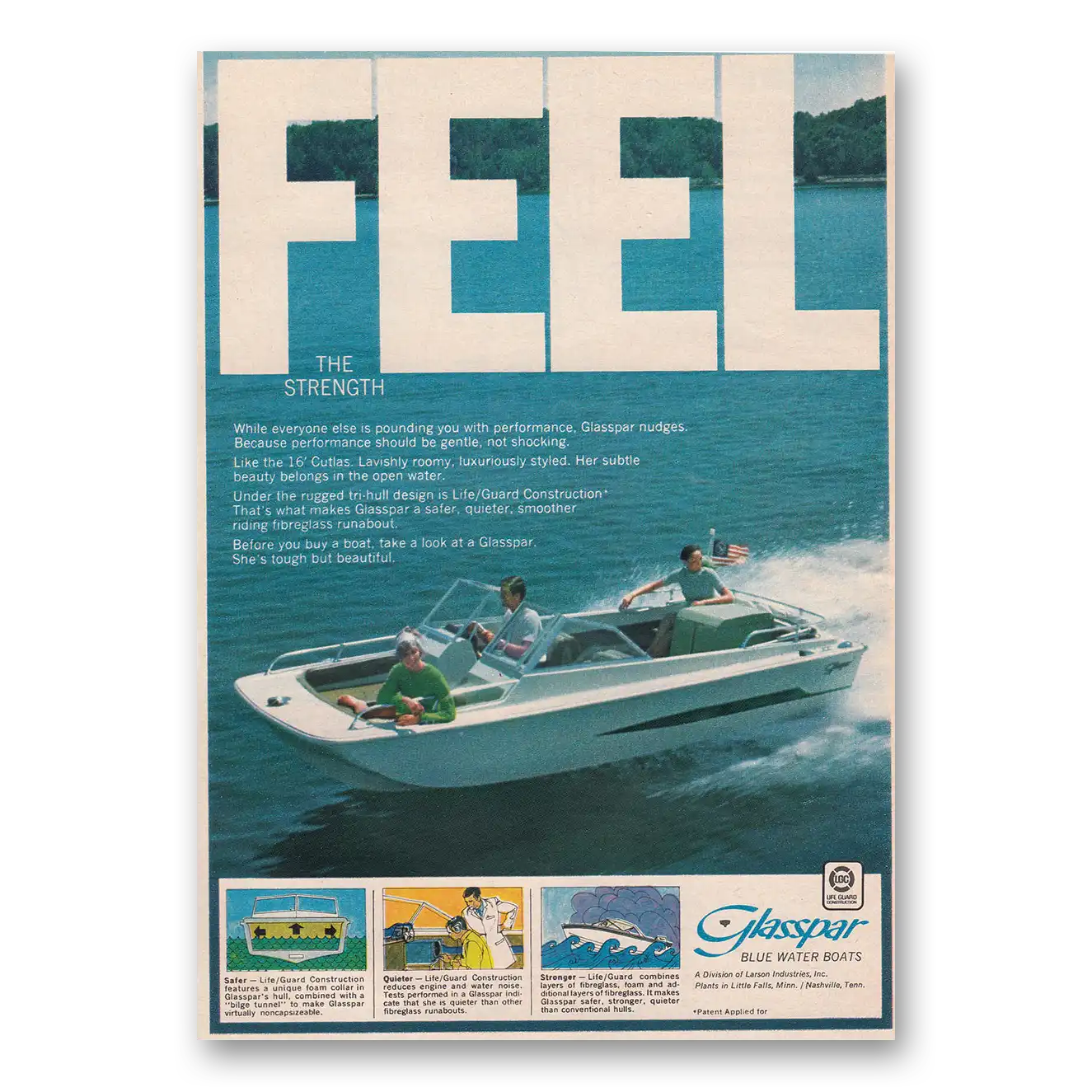 1970 Glasspar Print Ad | Blue Water Boats Feel