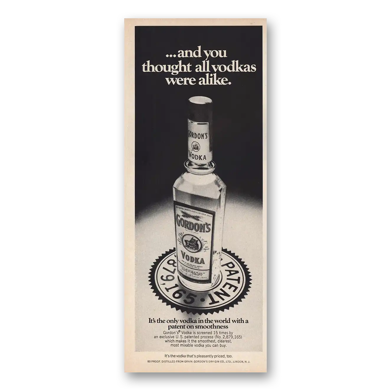 1970 Gordons Vodka Print Ad | Vodkas Were Alike