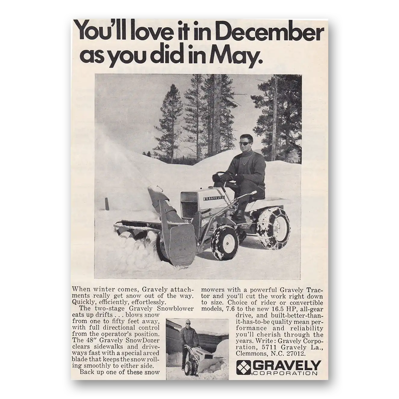 1970 Gravely Snowblowers Print Ad | Love It