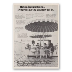 1970 Hilton Hotels Print Ad | Country Umbrellas
