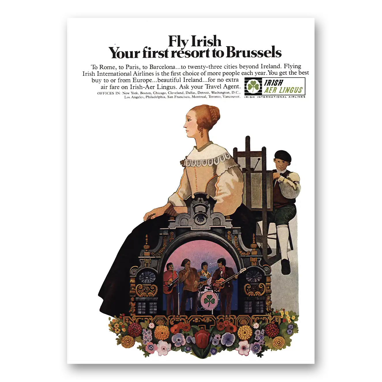 1970 Irish Aer Lingus Print Ad | Brussels