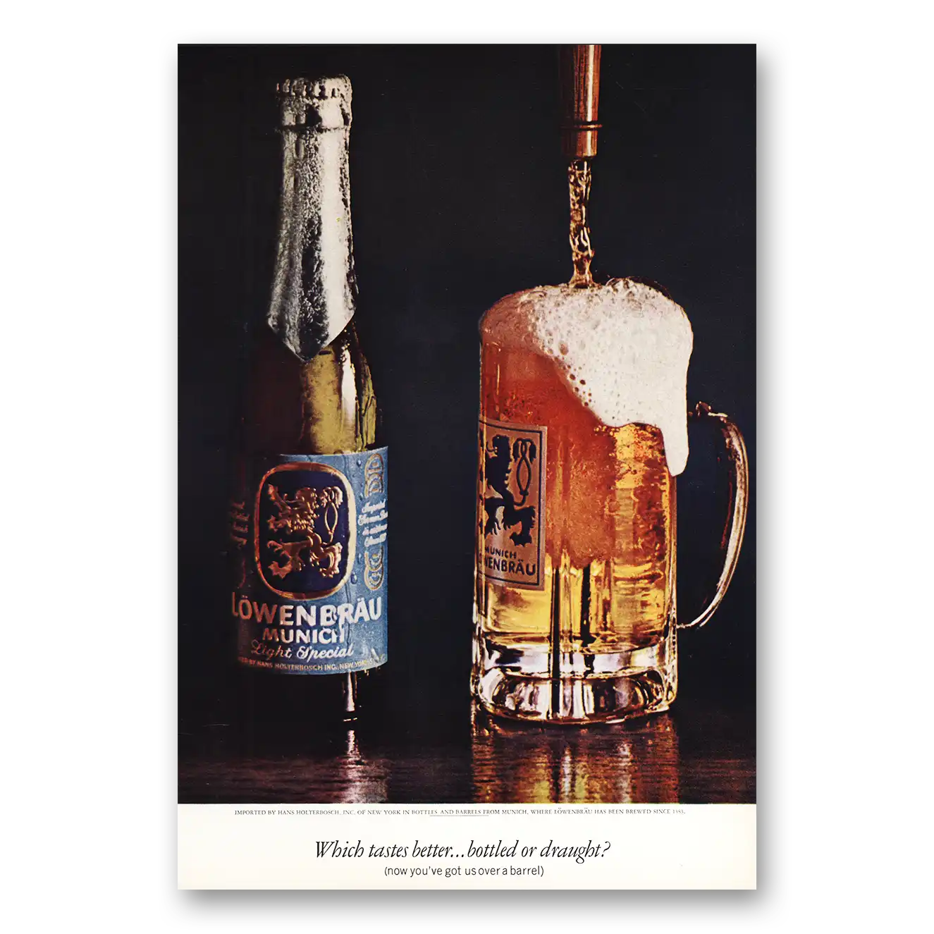 1970 Lowenbrau Beer Print Ad | Bottled Or Draught