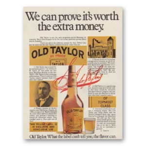 1970 Old Taylor Bourbon Whiskey Print Ad | Extra Money