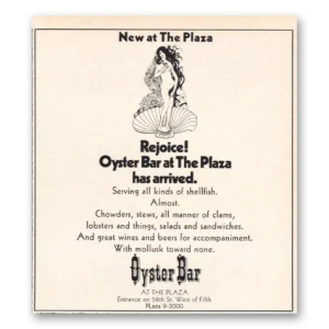1970 Plaza Hotel Print Ad | Oyster Bar