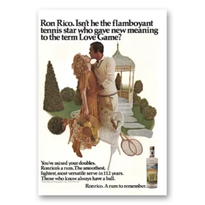1970 Ronrico Rum Print Ad | Flamboyant Tennis Star