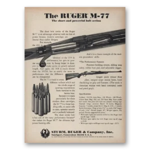 1970 Sturm Ruger Rifles Print Ad | M77