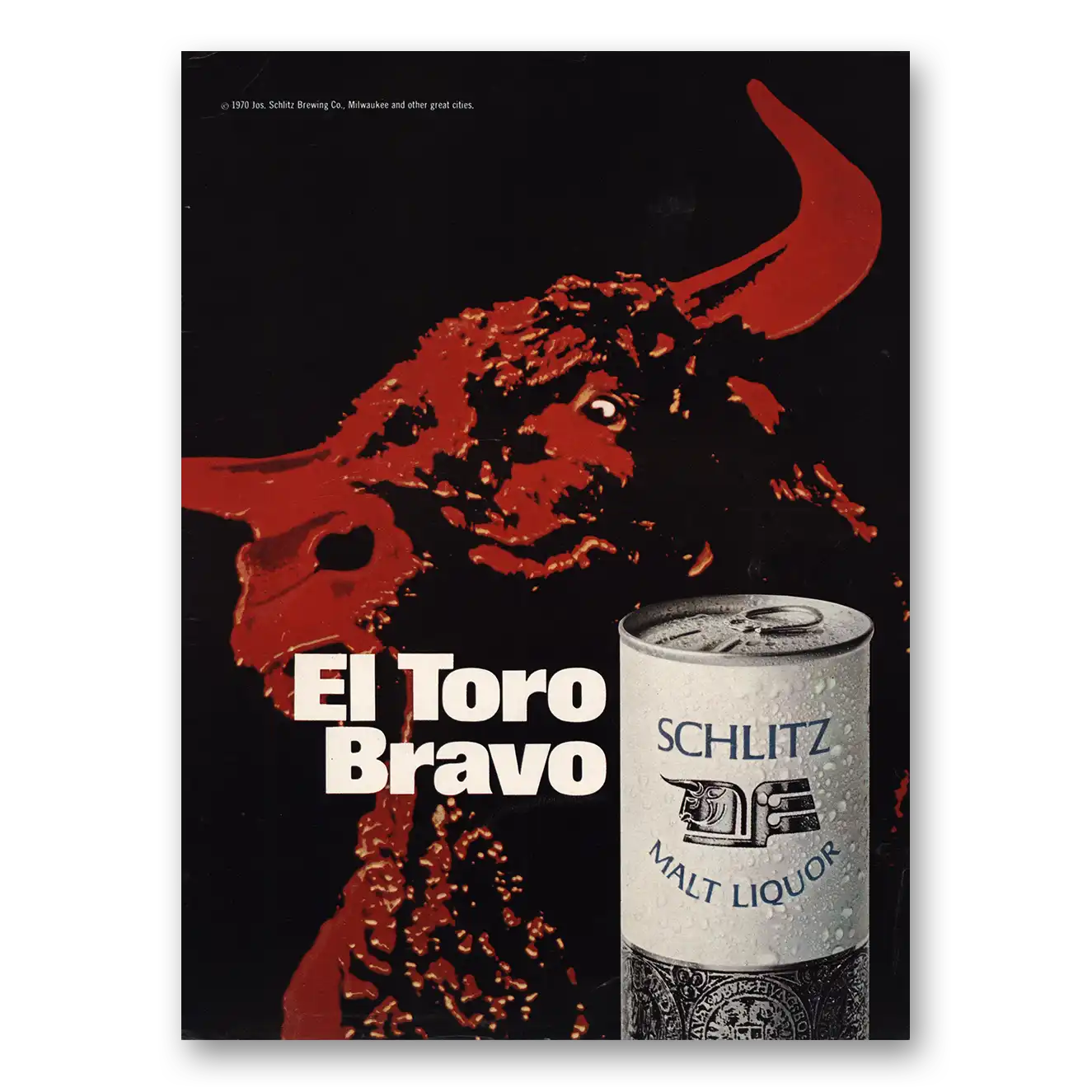 1970 Schlitz Beer Print Ad | El Toro Bravo