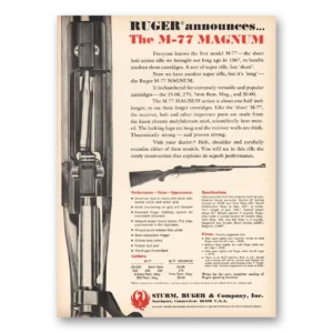 1970 Sturm Ruger Rifles Print Ad | M77 Magnum