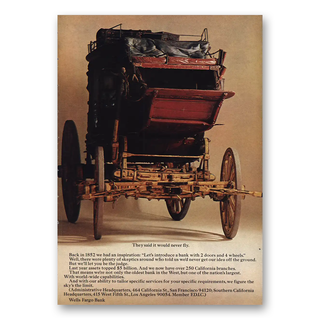1970 Wells Fargo Bank Print Ad | They Said It Would Never Fly