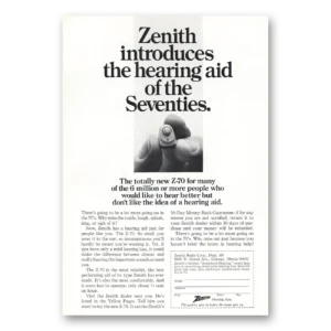 1970 Zenith Hearing Aid Print Ad | Seventies