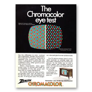 1970 Zenith Television Print Ad | Chromacolor Eye Test