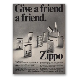 1970 Zippo Lighter Print Ad | Give Friend