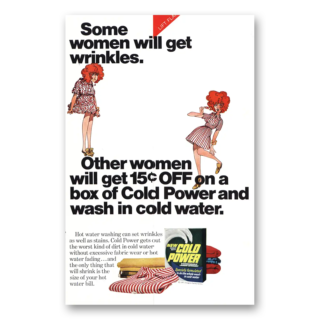 1971 Cold Power Detergent Print Ad | Some Women Get Wrinkles