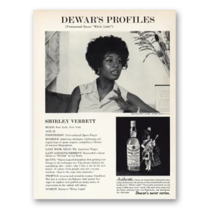 1971 Dewars White Label Print Ad | Shirley Verrett