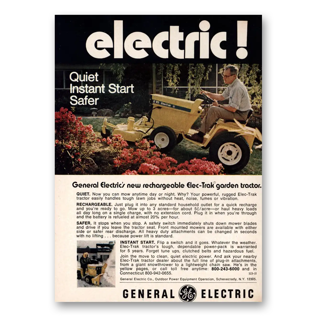 1971 Elec Trak Garden Tractor Print Ad | Quiet Instant