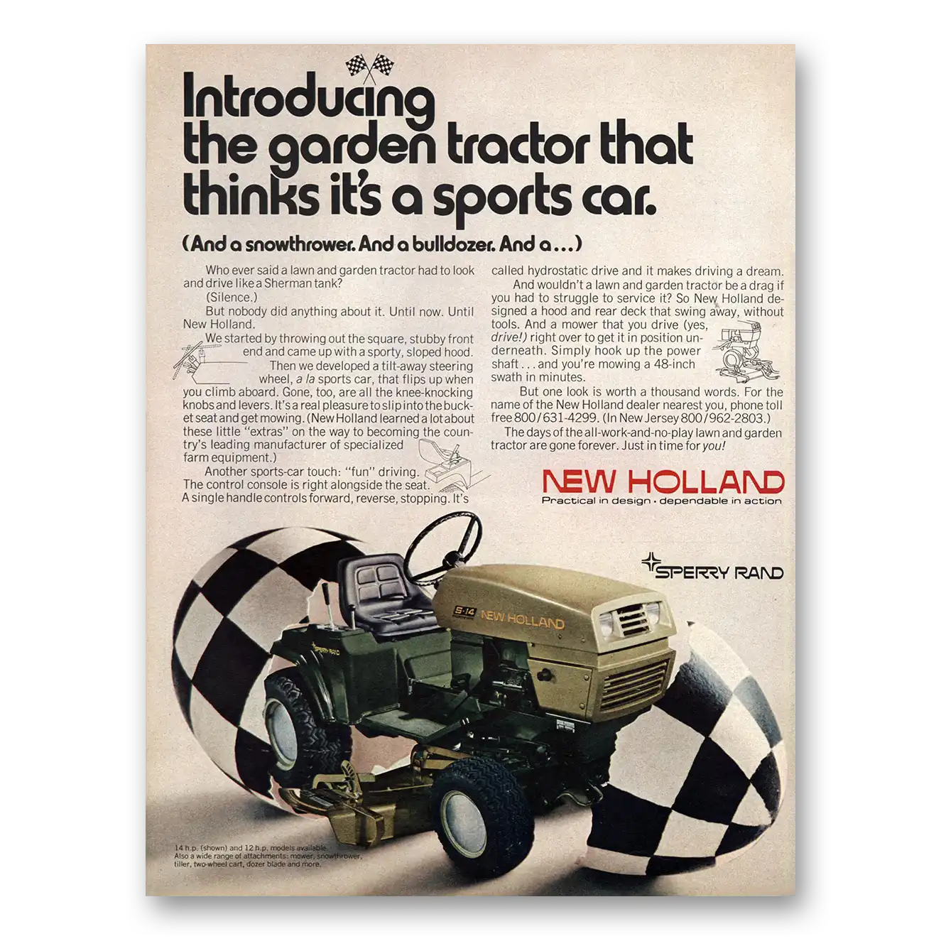 1971 New Holland Tractor Print Ad | Sports Car
