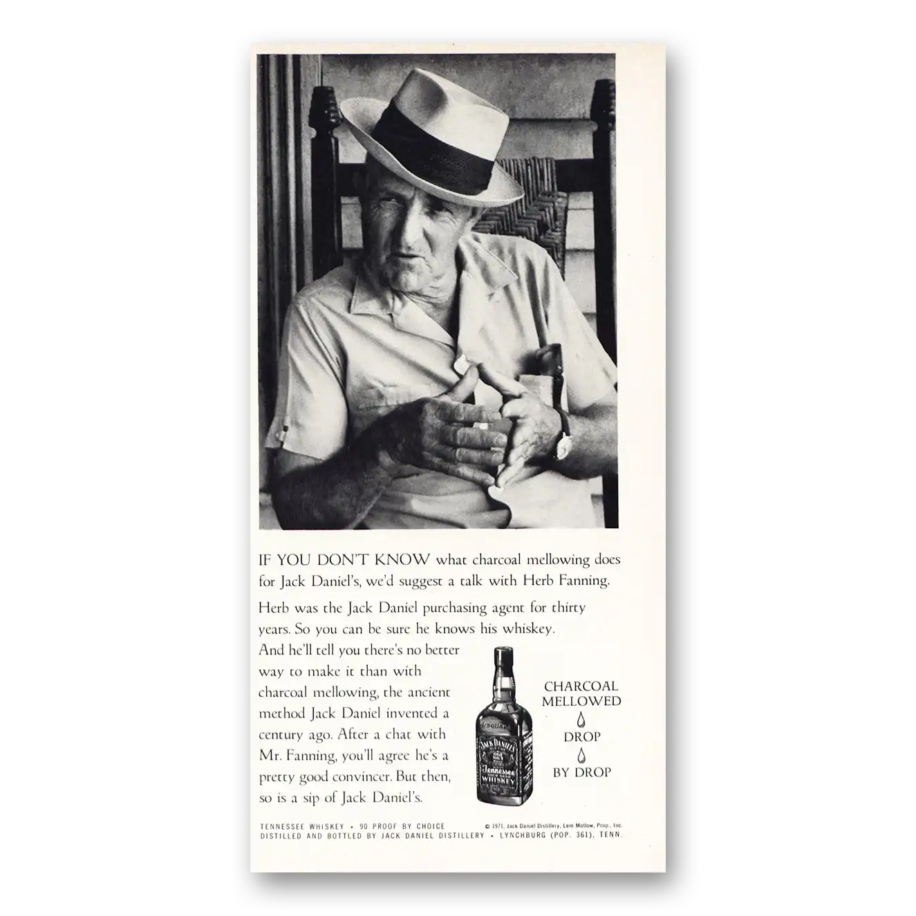 1971 Jack Daniels Print Ad | Charcoal Mellowing