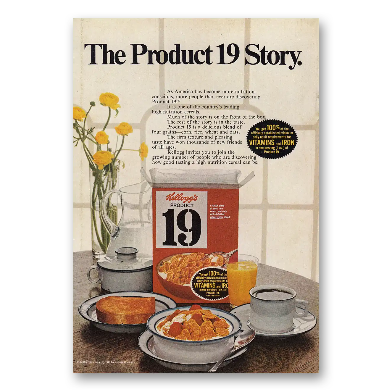 1971 Kelloggs Product 19 Print Ad | Cereal Product 19 Story