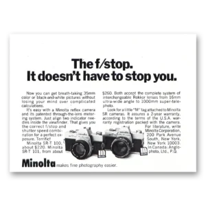 1971 Minolta Camera Print Ad | Doesn’t Have To Stop You