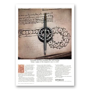 1971 Parker 75 Pen Print Ad | Leonardo Da Vinci Invented Ball Bearing