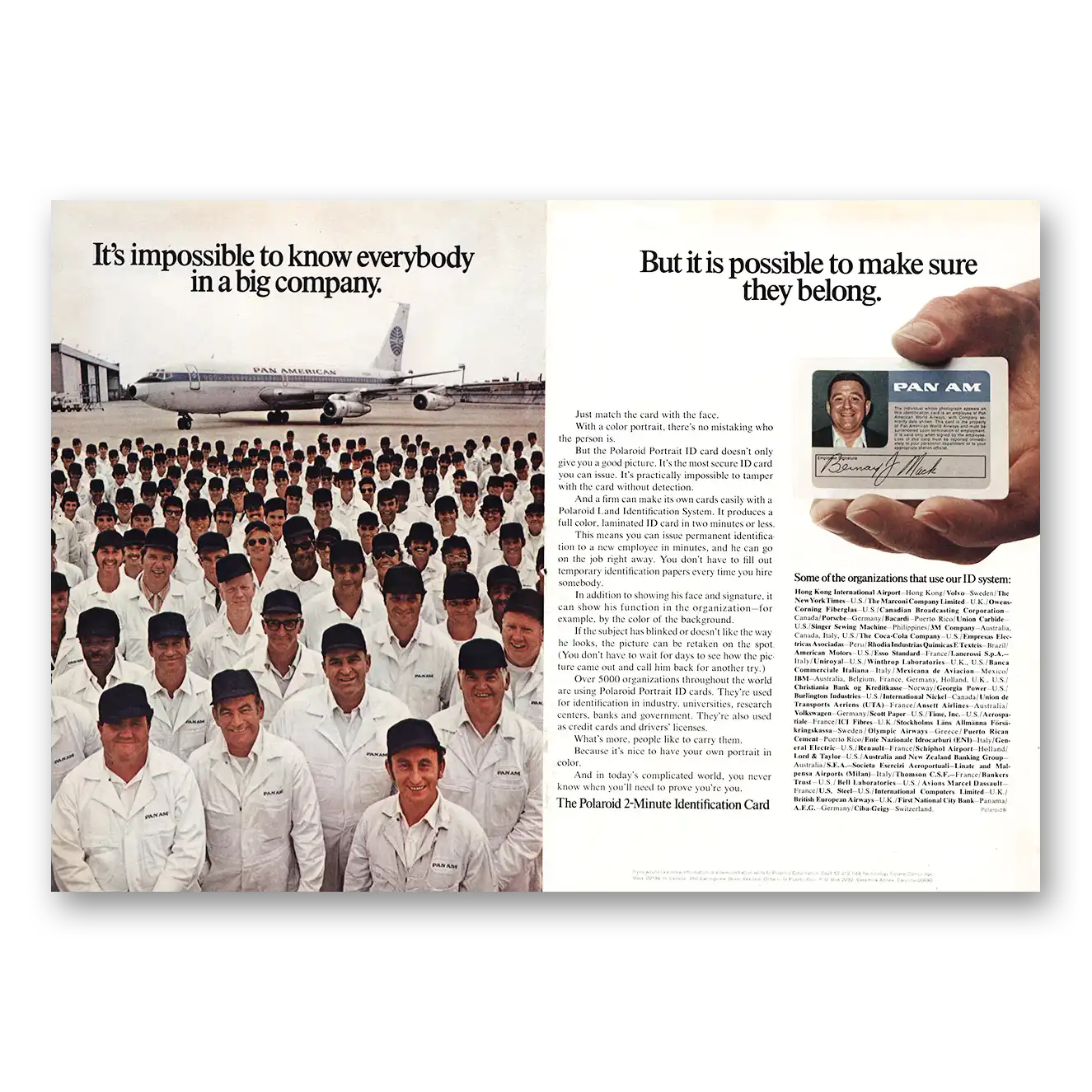 1971 Polaroid Portrait ID Print Ad | Identification Card