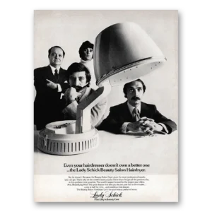 1971 Lady Schick Beauty Salon Hairdryer Print Ad | Hairdresser