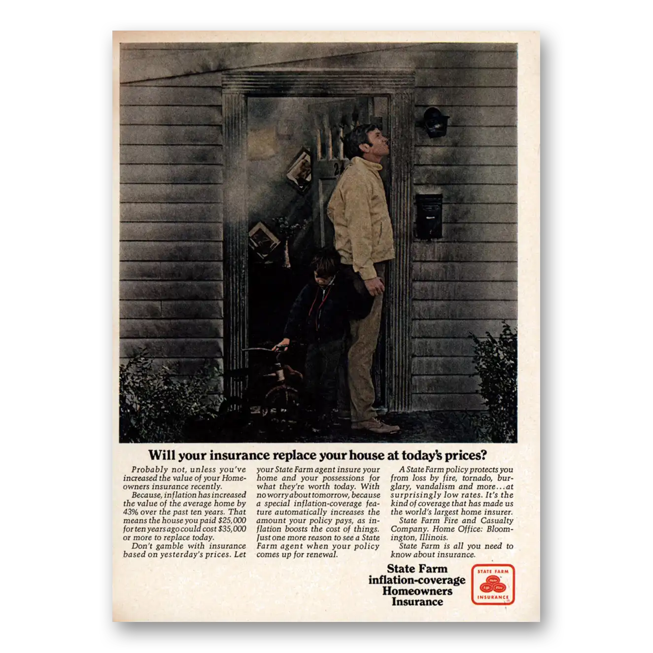 1971 State Farm Insurance Print Ad | Replace House