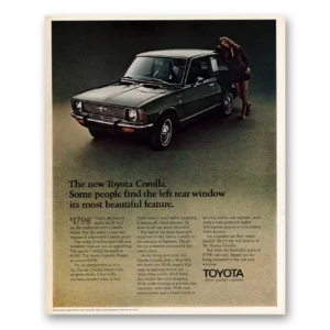 1971 Toyota Corolla Print Ad | Left Rear Window