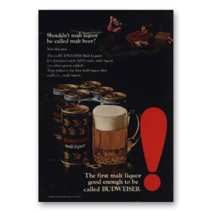 1972 Budweiser Beer Print Ad | Malt Beer