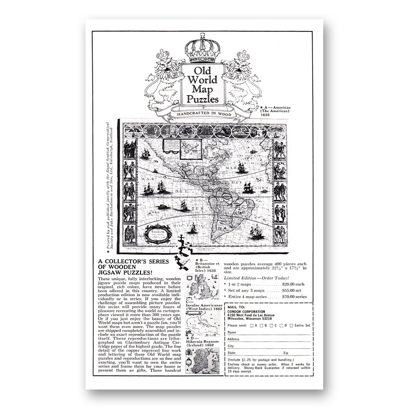 1972 Condor Corporation Print Ad | Old World Map