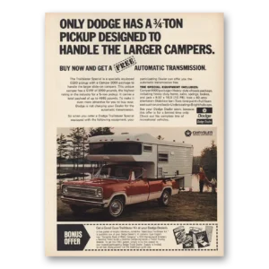 1972 Dodge Trucks Print Ad | Larger Campers