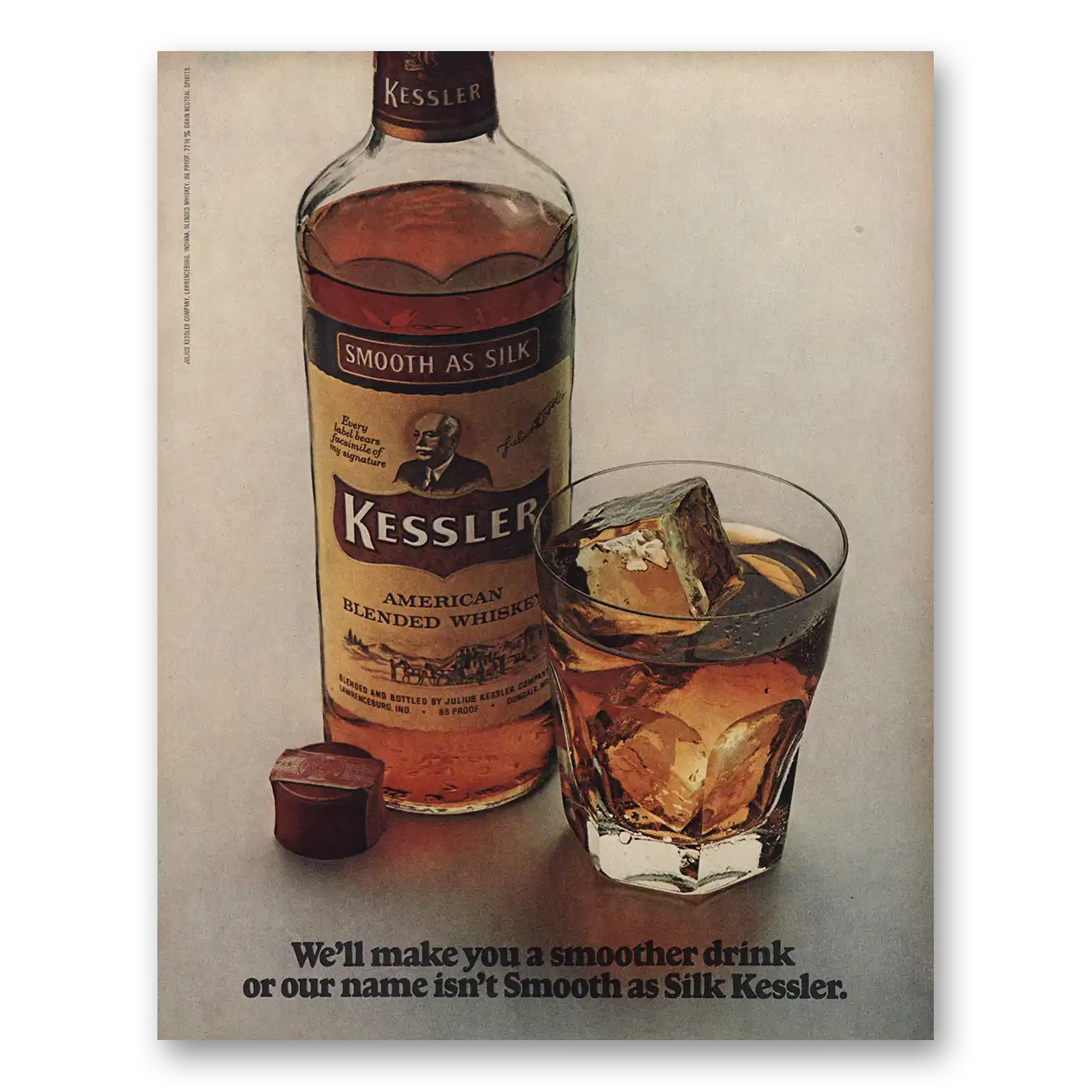 1972 Kessler Whiskey Print Ad | Smoother Drink
