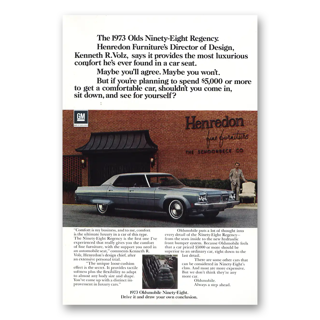 1972 Oldsmobile Ninety Eight Print Ad | Henredon Furniture