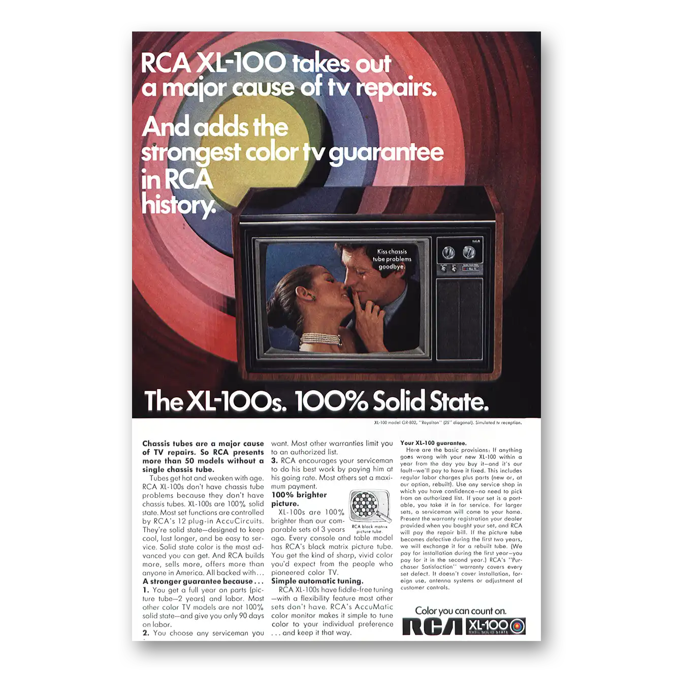 1972 RCA Television Print Ad | Takes Out Major Cause Tv Repairs
