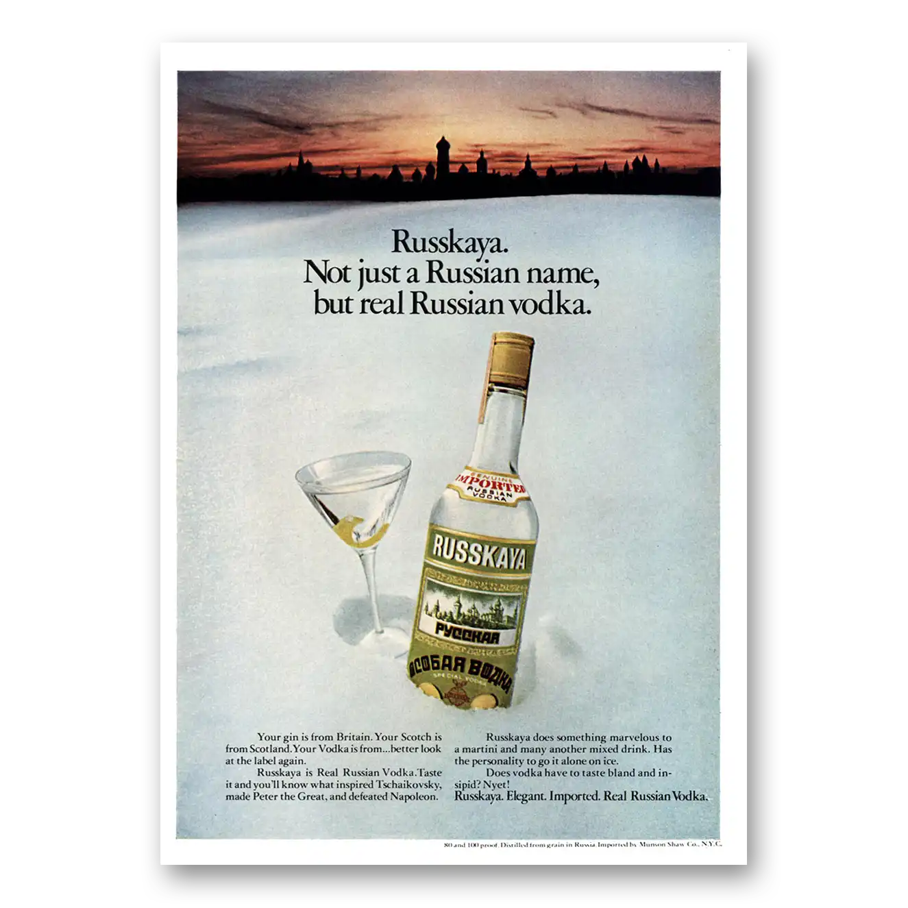 1972 Russkaya Vodka Print Ad | Russian Name