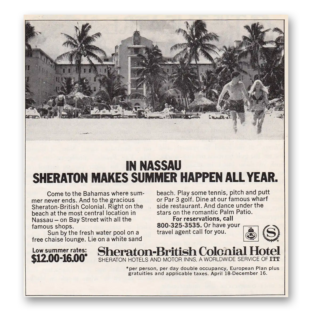 1972 Sheraton British Colonial Hotel Print Ad | Nassau Bahamas