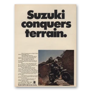 1972 Suzuki Motorcycles Print Ad | Conquers Terrain