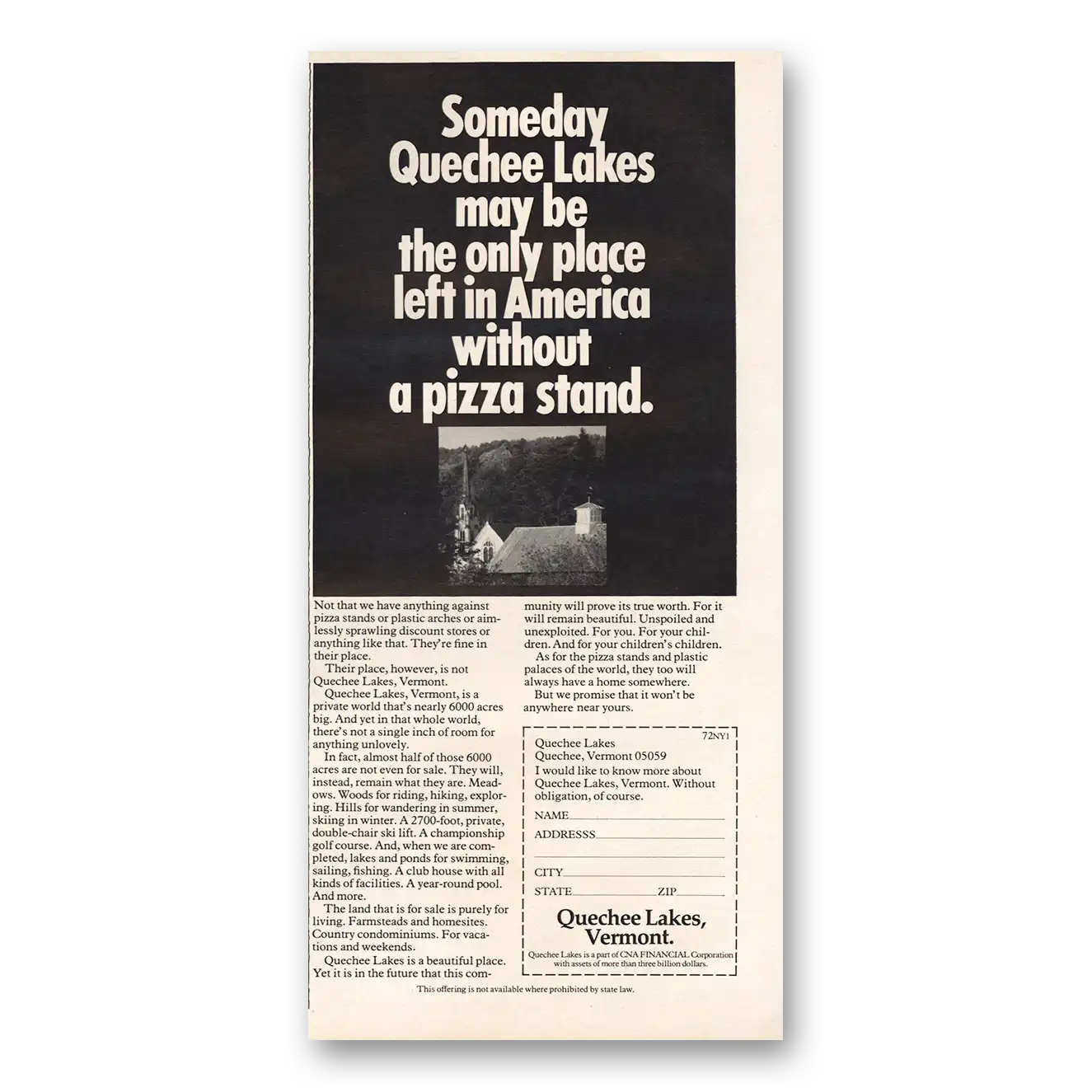 1972 Quechee Lakes Vermont Print Ad | Quechee Lakes