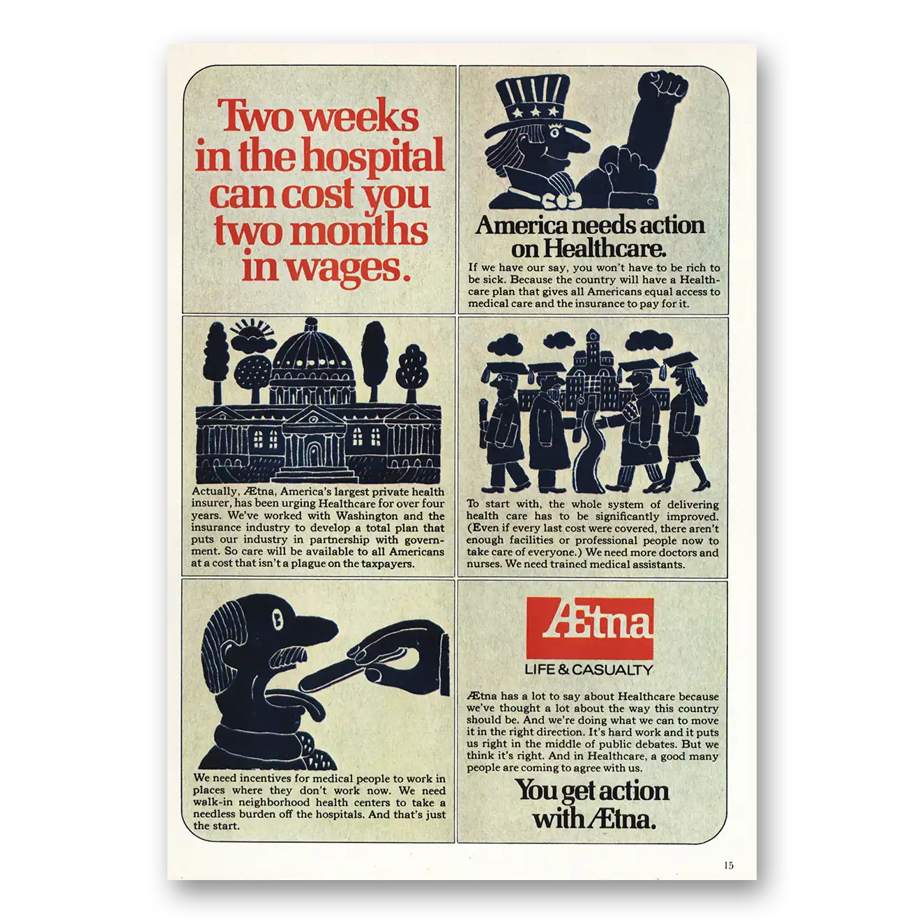 1973 Aetna Insurance Print Ad | Two Weeks Hospital