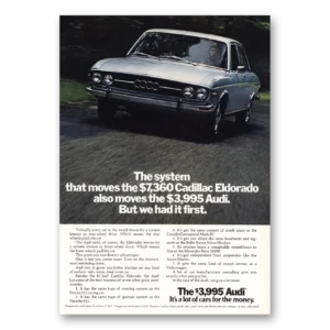1973 Audi Print Ad | System That Moves Cadillac Eldorado