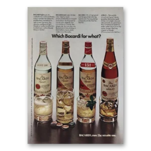 1973 Bacardi Print Ad | Which Bacardi For What